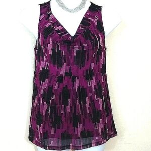 Tank top stretch abstract print purple pink black shell sleeveless pullover EUC